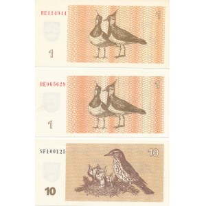Litwa, 1 i 10 kuponów 1992, zestaw 3 szt.