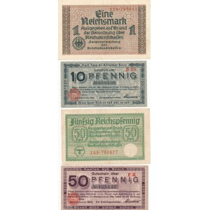 Niemcy, 1 marka, 10 i 50 fenigów, zestaw 4 szt.