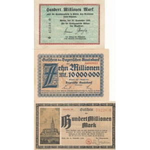 Niemcy, 10.000.000 (dziesięć milionów) marek 1923, zestaw 3 szt.