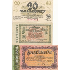 Niemcy, 20.000.000 (dwadzieścia milionów) marek 1923, zestaw 3 szt.
