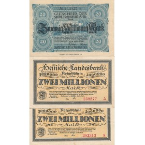 Niemcy, 20.000.000 (dwadzieścia milionów) marek 1923, zestaw 3 szt.