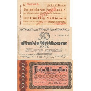 Niemcy, 50.000.000 (pięćdziesiąt milionów) marek 1923, zestaw 3 szt.