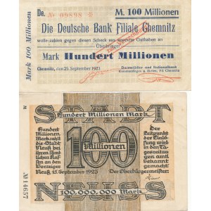 Niemcy, 100.000.000 (sto milionów) marek 1923, zestaw 2 szt.
