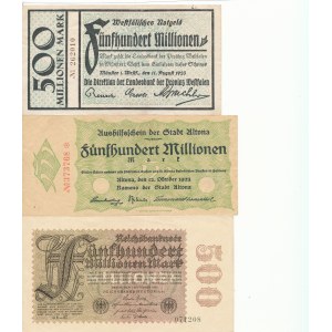 Niemcy, 500.000.000 (pięćset milionów) marek 1923, zestaw 3 szt.