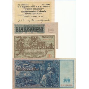 Niemcy, 100 marek 1910, 1922, 1923, zestaw 4 szt.