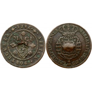 Angola 1 Macuta 1786 Maria I and Pedro III (1777-1786). Obverse: Crowned arms. Reverse...