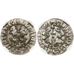 Armenia 1 Tram Levon I (1198-1219) Obverse: Levon seated facing on throne decorated with lions. holding cross and lis...