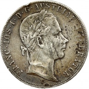 Austria 1 Florin 1858V Franz Joseph I(1848-1916). Obverse: Laureate head right. Reverse: Crowned imperial double eagle...