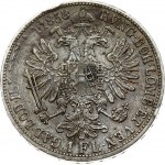 Austria 1 Florin 1858V Franz Joseph I(1848-1916). Obverse: Laureate head right. Reverse: Crowned imperial double eagle...