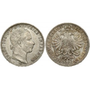 Austria 1 Florin 1859A Franz Joseph I(1848-1916). Obverse: Laureate head right. Reverse: Crowned imperial double eagle...