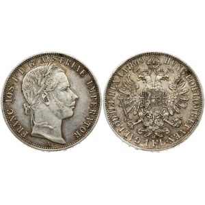 Austria 1 Florin 1860A Franz Joseph I(1848-1916). Obverse: Laureate head right. Reverse: Crowned imperial double eagle...