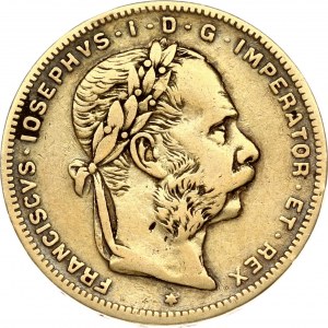 Austria 8 Florins-20 Francs 1877 Joseph I(1848-1916). Obverse: Laureate head right; heavy whiskers. Reverse...
