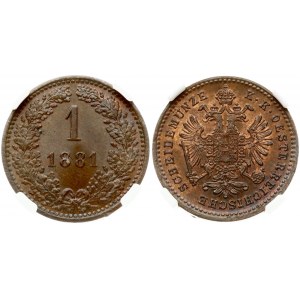 Austria 1 Kreuzer 1881 Franz Joseph I(1848-1916). Obverse: Small eagle. Reverse: Denomination and date within wreath...