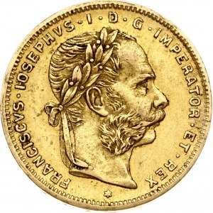 Austria 8 Florins-20 Francs 1886 Joseph I(1848-1916). Obverse: Laureate head right; heavy whiskers. Reverse...