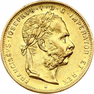 Austria 8 Florins-20 Francs 1889 Joseph I(1848-1916). Obverse: Laureate head right; heavy whiskers. Reverse...