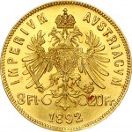 Austria 8 Florins-20 Francs 1892 Restrike. Franz Joseph I(1848-1916). Obverse: Laureate head right; heavy whiskers...