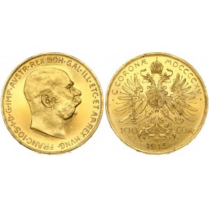 Austria 100 Corona 1915 Restrike. Franz Joseph I(1848-1916). Obverse: Head right. Reverse: Crowned double eagle...