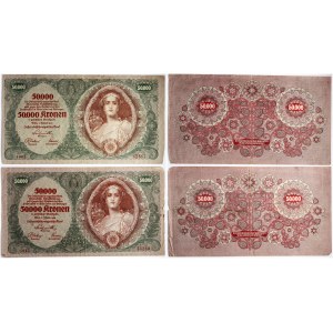 Austria 50 000 Kronen 1922 Banknotes. Obverse: Right portrait of a woman; ornamentation. Reverse...