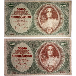 Austria 50 000 Kronen 1922 Banknotes. Obverse: Right portrait of a woman; ornamentation. Reverse...