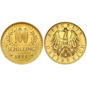 Austria 100 Schilling 1926 Obverse: Imperial Eagle with Austrian shield on breast holding hammer and sickle. Reverse...