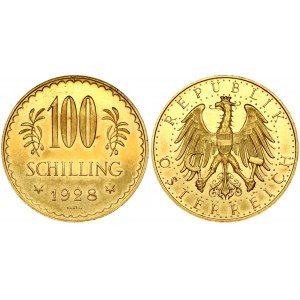 Austria 100 Schilling 1928 Obverse: Imperial Eagle with Austrian shield on breast holding hammer and sickle. Reverse...