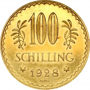 Austria 100 Schilling 1928 Obverse: Imperial Eagle with Austrian shield on breast holding hammer and sickle. Reverse...