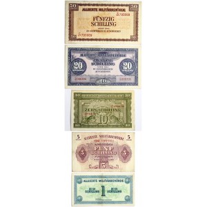 Austria 1 - 50 Schilling 1944 Banknotes. Obverse: Laurel leaves behind. Reverse: Value three times in guilloche frames...