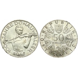 Austria 50 Schilling 1967 100th Anniversary of the Blue Danube Waltz. Obverse: Value within circle of shields. Reverse...