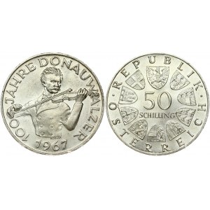 Austria 50 Schilling 1967 100th Anniversary of the Blue Danube Waltz. Obverse: Value within circle of shields. Reverse...