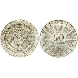 Austria 50 Schilling 1970 300th Anniversary - Innsbruck University. Obverse: Value within circle of shields. Reverse...