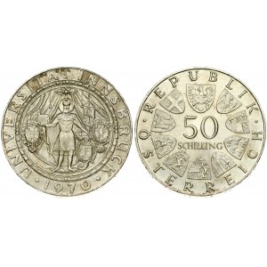 Austria 50 Schilling 1970 300th Anniversary - Innsbruck University. Obverse: Value within circle of shields. Reverse...