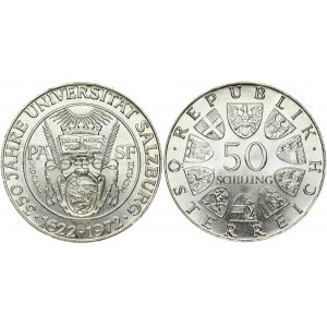 Austria 50 Schilling 1972 350th Anniversary of the Salzburg University. Obverse: Value within circle of shields...