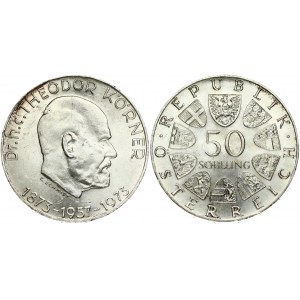 Austria 50 Schilling 1973 100th Anniversary of birth of Dr Thedor Koerner. Obverse: Value within circle of shields...