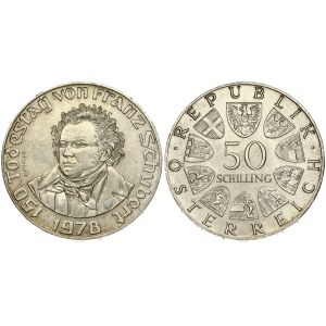 Austria 50 Schilling 1978 150th Anniversary - Death of Franz Schubert Composer. Obverse: Value within circle of shields...