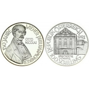 Austria 100 Schilling 1992 Obverse: Theater building; value below. Reverse: Bust of Otto Nicolai; 3/4 right...