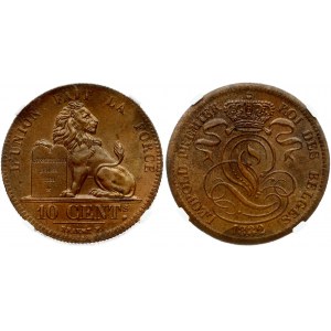 Belgium 10 Centimes 1832 Leopold I(1831-1865). Obverse: Crowned monogram. Reverse: Lion with tablet. Reverse Legend: L...