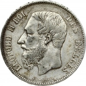 Belgium 5 Francs 1867 Leopold II(1865-1909). Obverse: Smaller head, engraver's name near rim, below truncation...