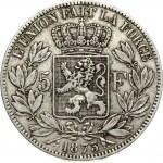 Belgium 5 Francs 1873 Leopold II(1865-1909). Obverse: Smaller head; engraver's name near rim; below truncation...