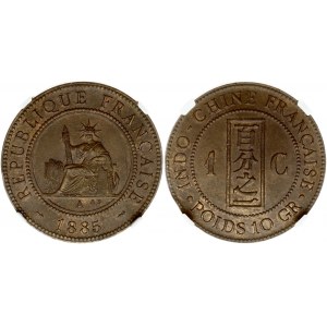 French Indo-China 1 Cent 1885A Obverse: Seated Mariane facing left with fasces; mint letter in exergue. Reverse...