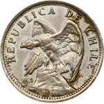 Chile 1 Peso 1925 Curved 5. Obverse: Defiant Condor on rock left; 0.5 below right wing. Reverse...