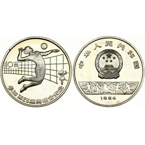 China 10 Yuan 1984 Summer Olympics Los Angeles. Obverse: National emblem; date below. Reverse...
