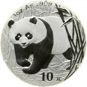 China 10 Yuan 2002 Panda Obverse: Temple of Heaven. Reverse: Panda in forest of bamboo. Edge Reeded. Silver. KM 1365...