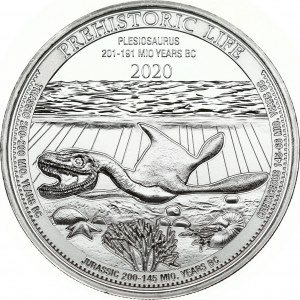 Congo 20 Francs 2020 Plesiosaurus. Obverse: Depicts the Democratic Republic of Congo coat of arms and the denomination...