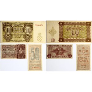 Croatia 50 Banica - 10 Kuna (1941-1942) Banknotes. Obverse: Guilloches under text. Reverse: Arms at top. P# 5; 6; 8...