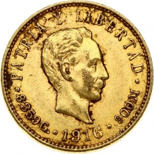 Cuba 5 Pesos 1916 Obverse: National arms within wreath; denomination below. Reverse: Head right; date below. Gold 8.35g...
