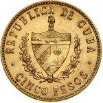 Cuba 5 Pesos 1916 Obverse: National arms within wreath; denomination below. Reverse: Head right; date below. Gold 8.34g...
