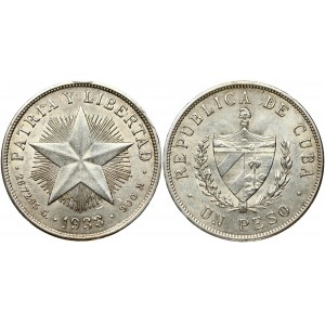 Cuba 1 Peso 1933 Obverse: National arms within wreath; denomination below. Reverse: Low relief star; date below. Silver...