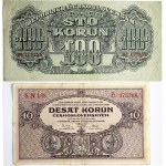 Czechoslovakia 10 & 100 Korun (1927-1944) Banknotes. P#20; 48 . Lot of 2 Banknotes