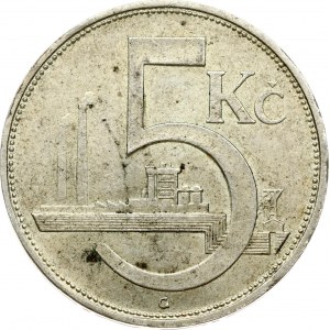 Czechoslovakia 5 Korun 1929 Obverse: Czech lion with Slovak shield; date below. Reverse...