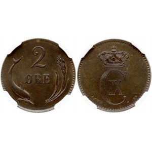 Denmark 2 Ore 1874(h) CS Christian IX(1863-1906). Obverse: Crowned monogram. Reverse...